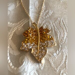 Vintage Ombré Rhinestones Maple Leaf Necklace